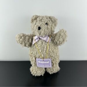 Vintage 1985 North American Bear Oatmeal Teddy Beige Purple Bow Plush 10"